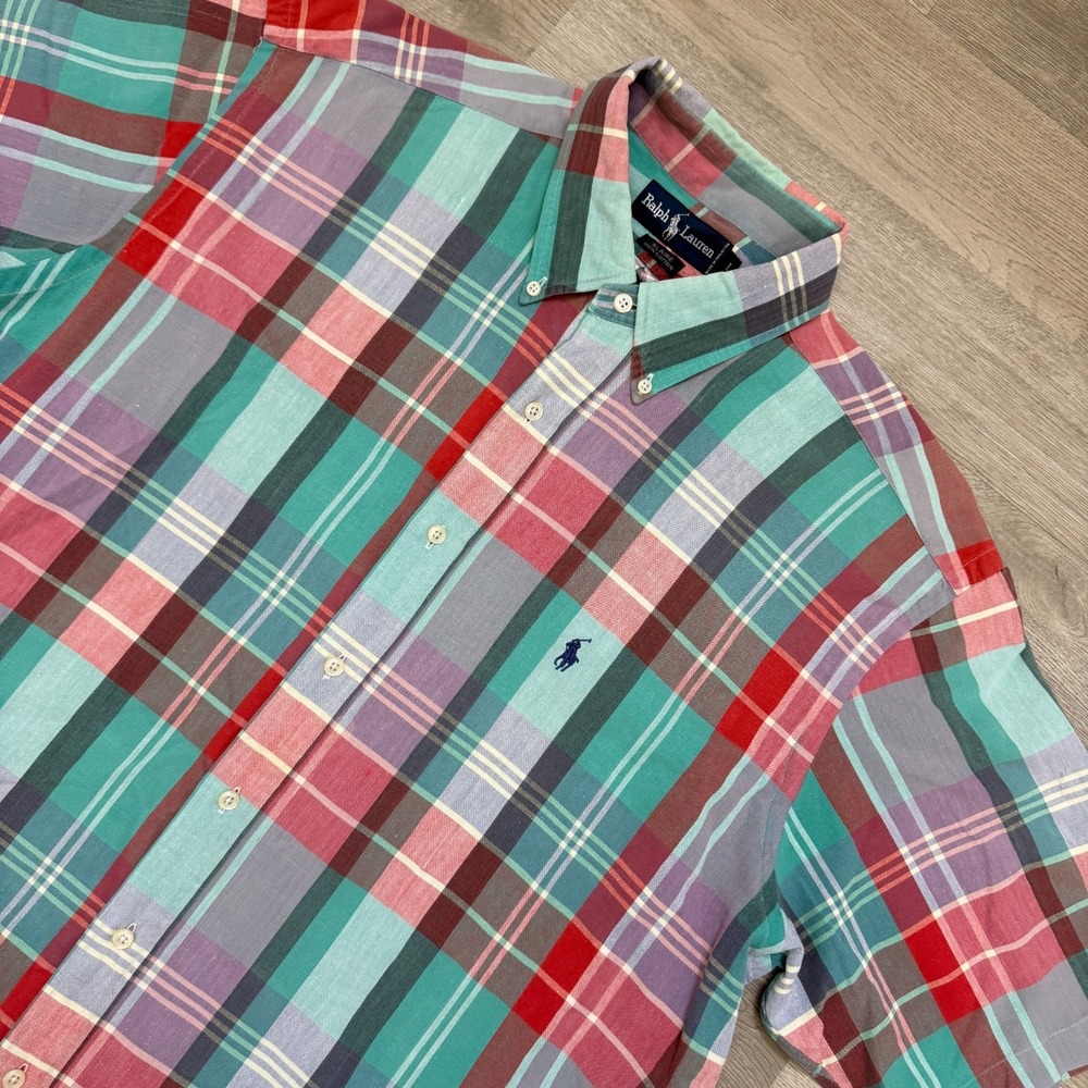 Vintage Polo Ralph Lauren Blaire Short Sleeve Shirt Mens L Madras Button Down